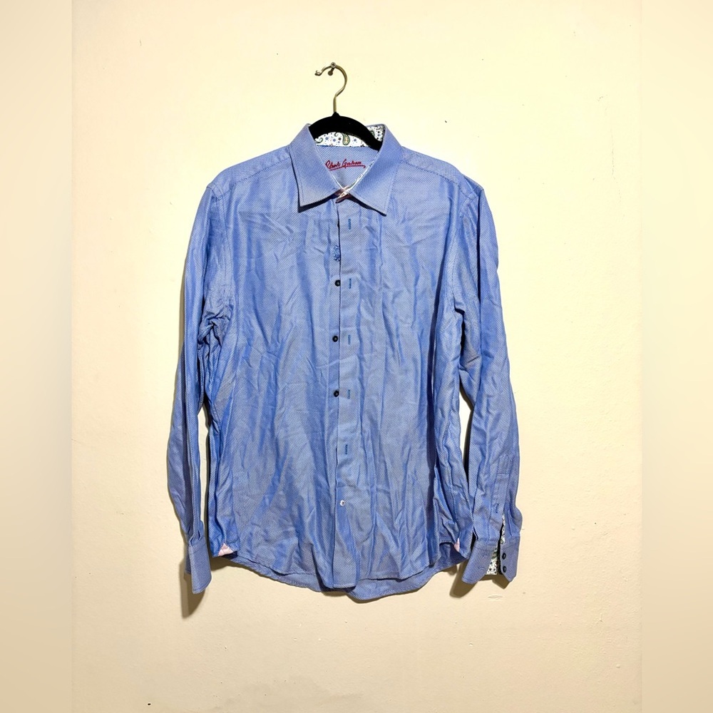 Robert Graham Dress Shirt Mens 16 1/2 French Cuff Paisley Contrast Trim EUC